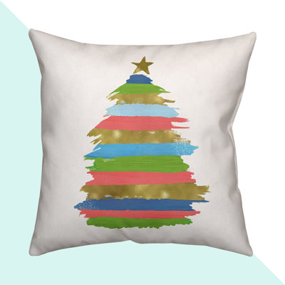 Christmas Tree Square Throw Pillow Blue & Gold Christmas Tree Throw Pillow